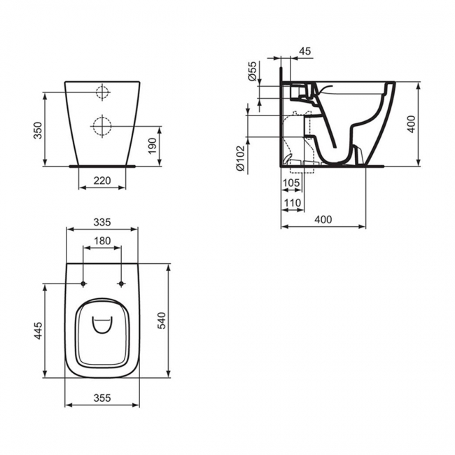 Ideal Standard I.Life B Rimless Back to Wall Toilet Pan Excluding Seat - Gloss Grey