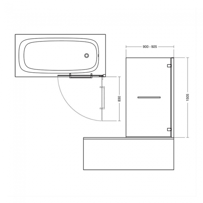 Ideal Standard I.Life Hinged RH Bathscreen with Towel Rail 1500mm High x 900mm Wide 8mm Glass - Bright Silver