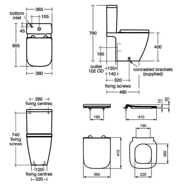 Ideal Standard I.Life S Compact Close Coupled Toilet (inc Soft Close Slim Seat)  | Dimension Image