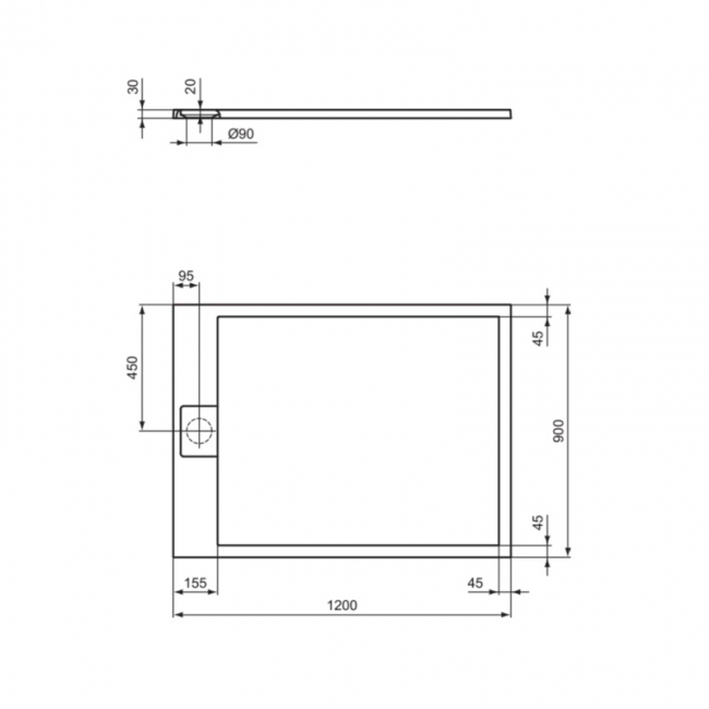 Ideal Standard I.Life Ultra Flat Rectangular Shower Tray 1200mm x 900mm - White