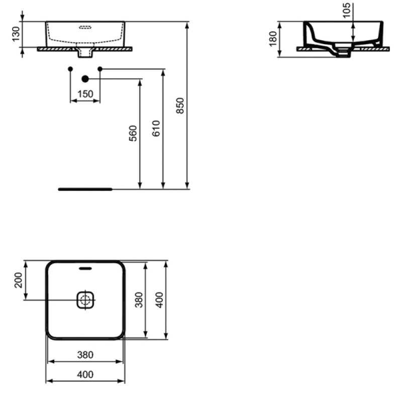 Ideal Standard Strada II Vessel Washbasin 400mm Wide 0TH (inc Waste)