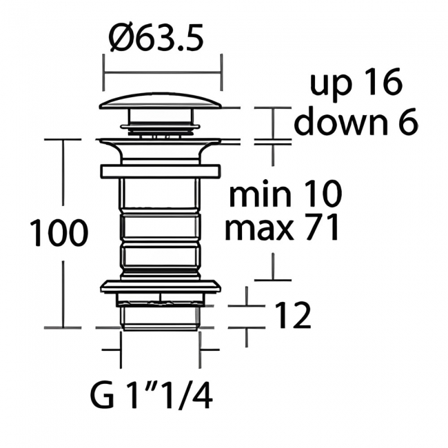 Ideal Standard Luxury 1/14 Clicker Basin Waste - Unslotted