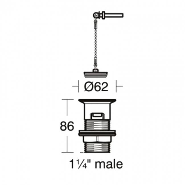 Ideal Standard 1.25 Inch Chrome Plated Plastic Waste with Plug and Chain - Slotted