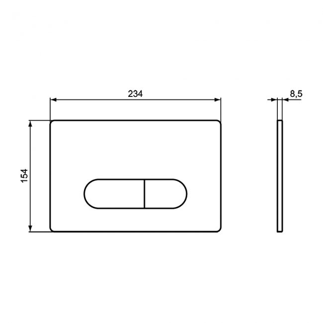 Ideal Standard Oleas P1 Pneumatic Dual Flush Plate - Chrome  | Dimension Image