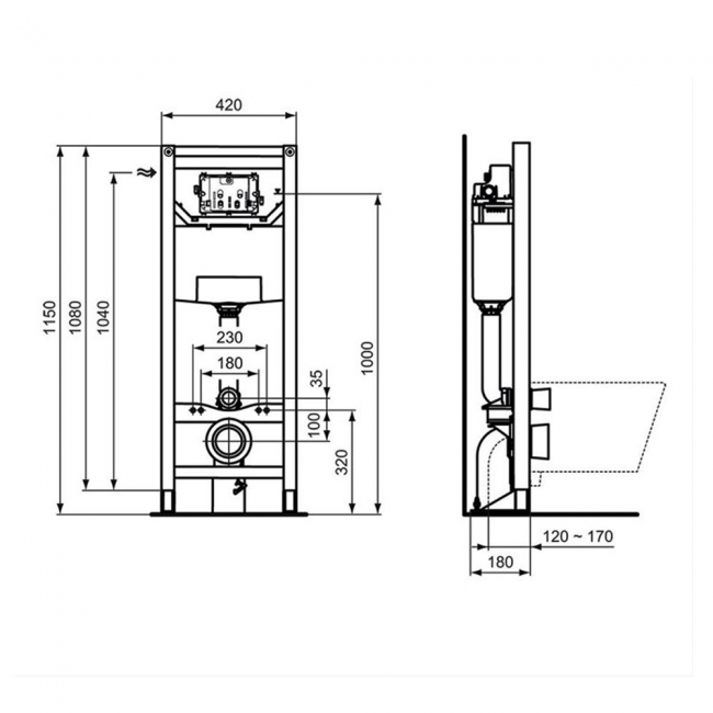 Ideal Standard ProSys Freestanding Mechanical Wall Hung WC Frame 1150mm High