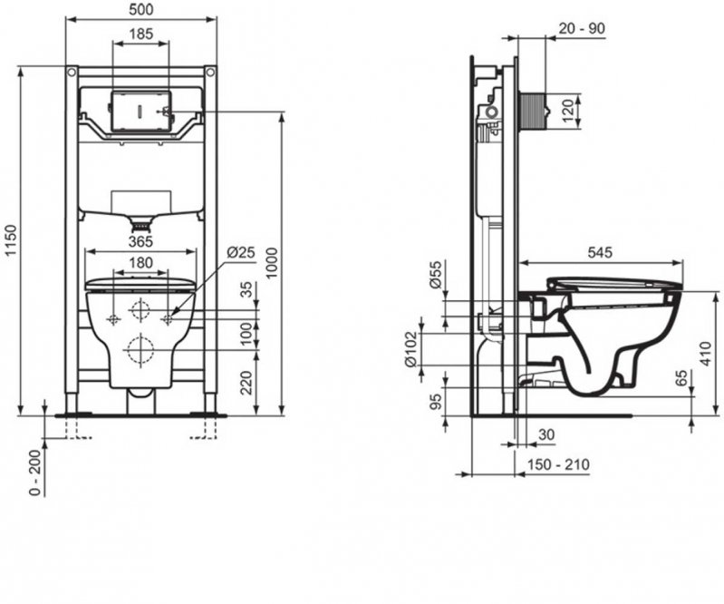 Ideal Standard Studio Echo Wall Hung Toilet 545mm Projection - Standard Seat