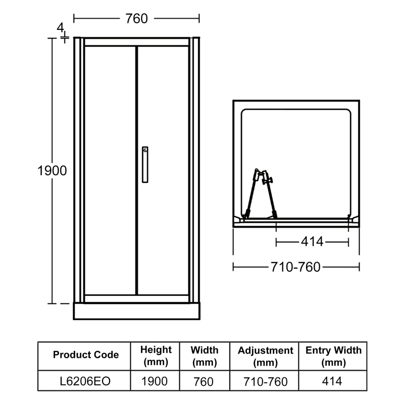 Ideal Standard Synergy In-Fold Shower Door 760mm Wide - 8mm Glass