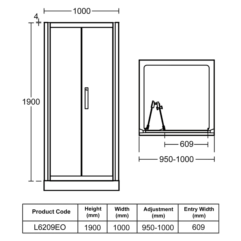 Ideal Standard Synergy In-Fold Shower Door 1000mm Wide - 8mm Glass
