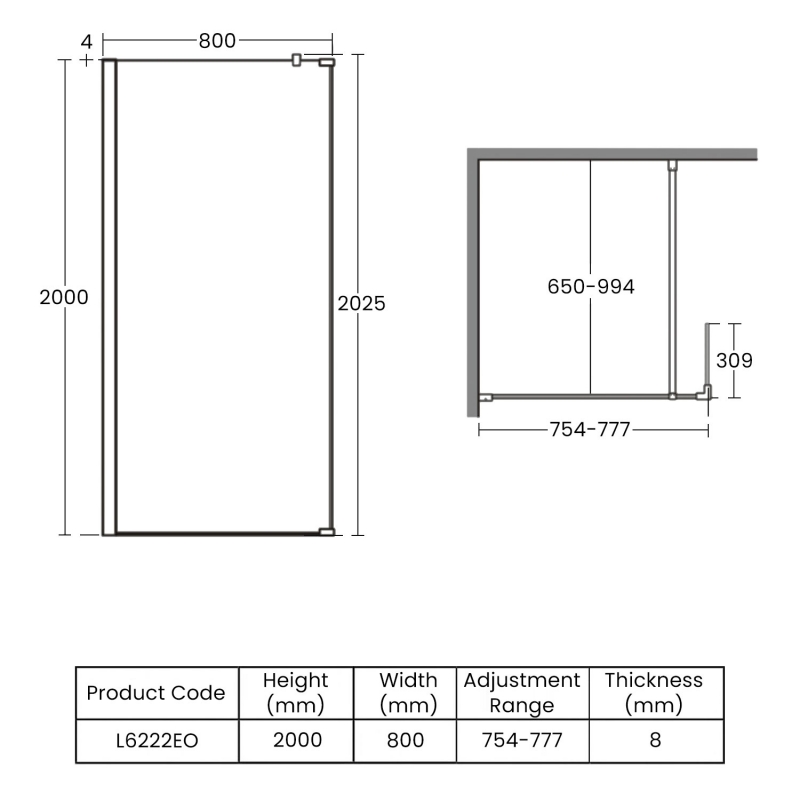 Ideal Standard Synergy Wet Room Glass Panel 800mm Wide - 8mm Glass
