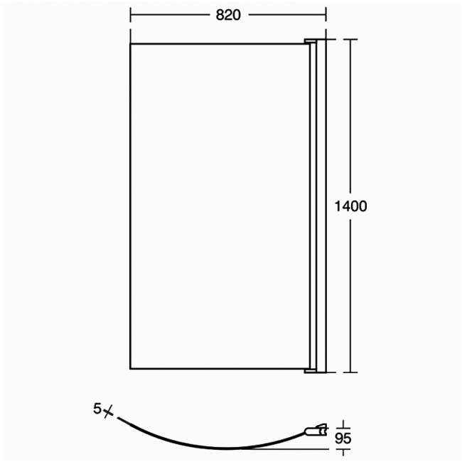 Ideal Standard Tempo Arc Curved Hinged Bath Screen 1400mm H x 820mm W - 5mm Glass