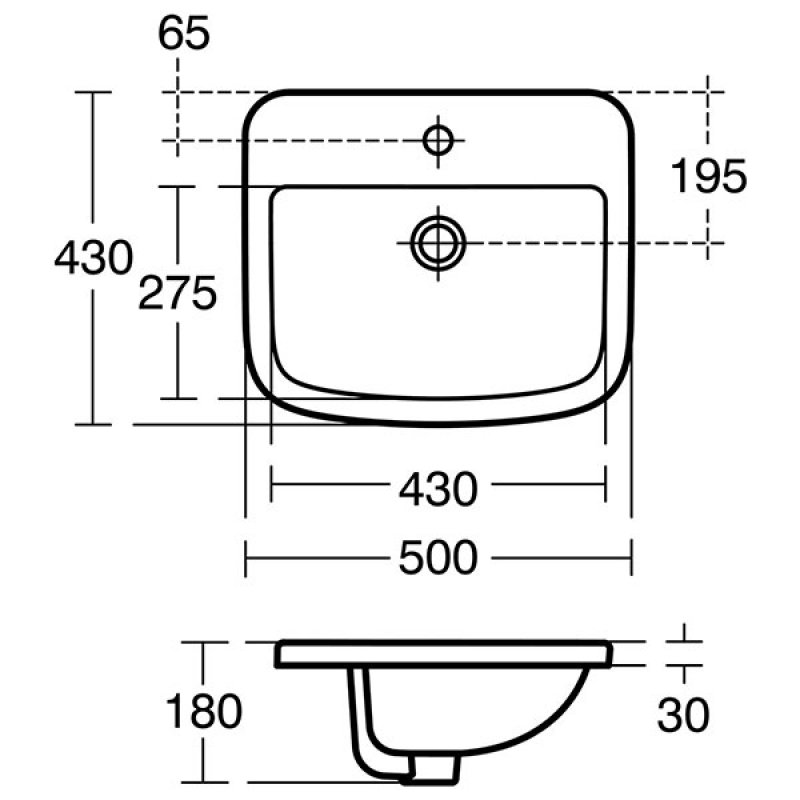 Ideal Standard Tempo Countertop Washbasin 500mm Wide 1 Tap Hole