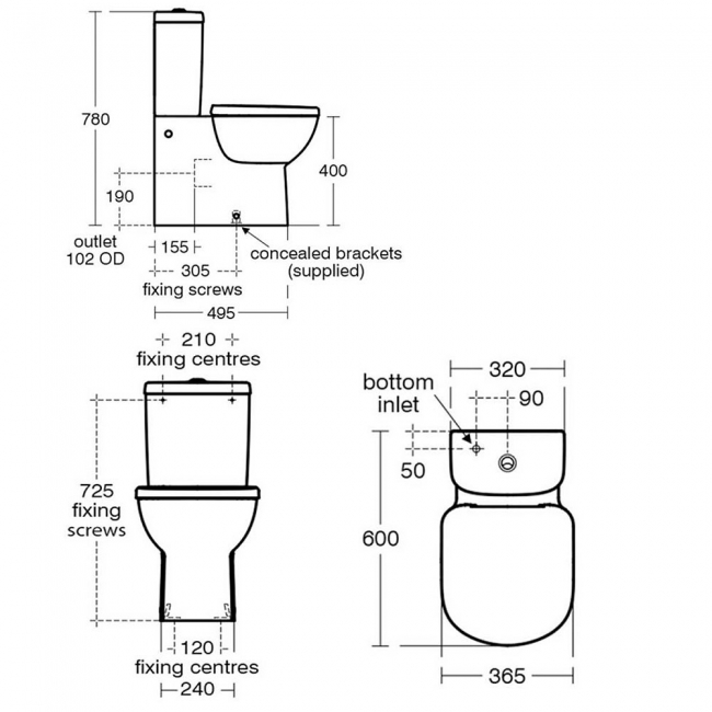 Ideal Standard Tempo Close Coupled Toilet - Push Button Cistern - Standard Seat