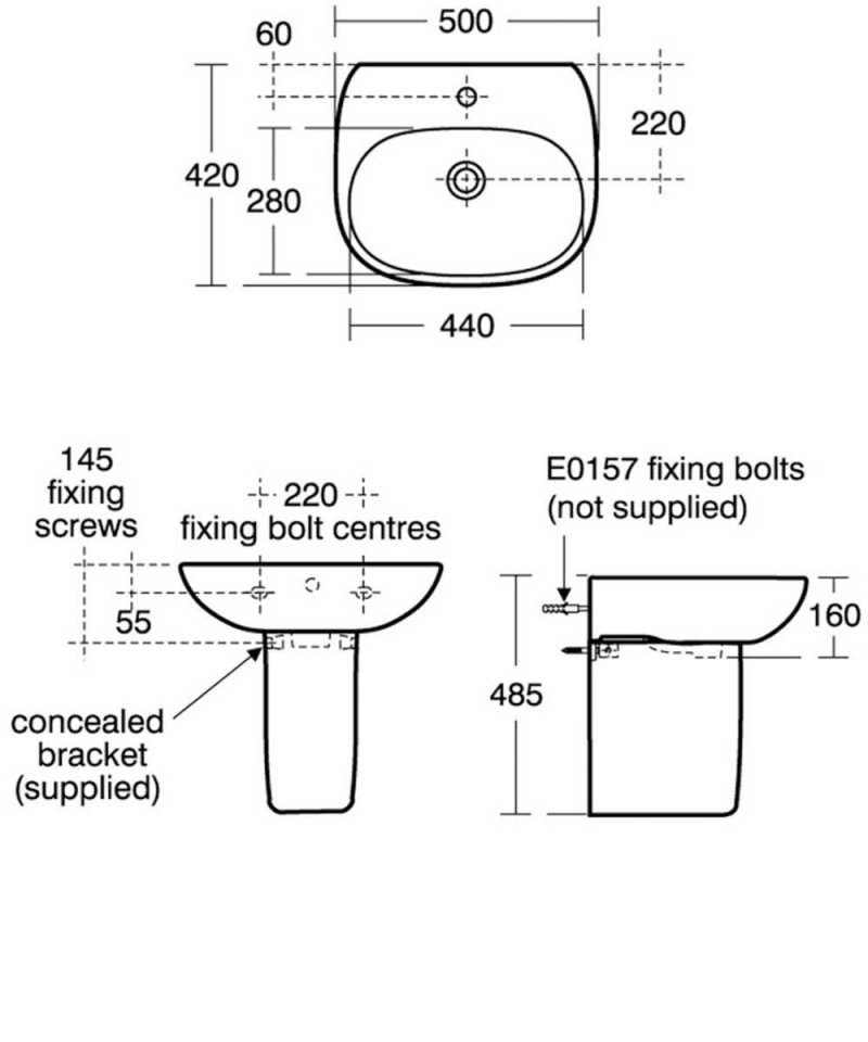 Ideal Standard Tesi Basin and Semi Pedestal 500mm Wide 1 Tap Hole