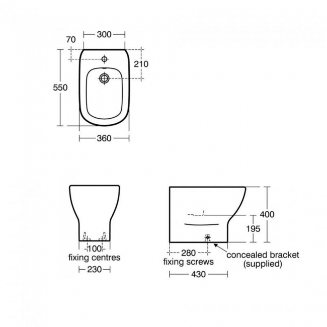 Ideal Standard Tesi Back to Wall Bidet 360mm Wide - 1 Tap Hole