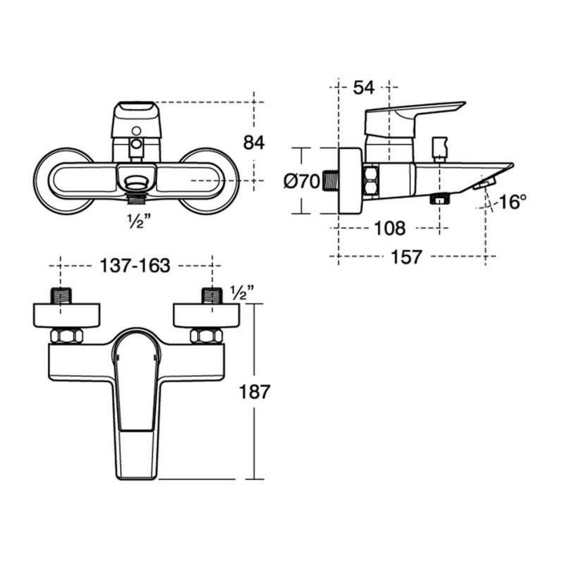 Ideal Standard Tesi Wall Mounted Bath Shower Mixer Tap - Chrome