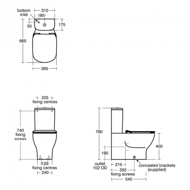 Ideal Standard Tesi Back to Wall Close Coupled Toilet with 4/2.6 Litre Cistern - Standard Seat