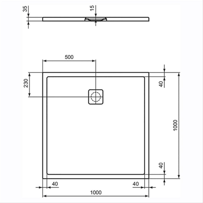Ideal Standard Ultra Flat Evo Square Shower Tray 1000mm x 1000mm - Silk White  | Dimension Image
