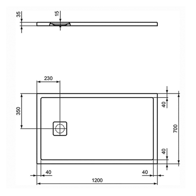 Ideal Standard Ultra Flat Evo Rectangular Shower Tray 1200mm x 700mm - Silk White  | Dimension Image