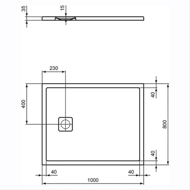 Ideal Standard Ultra Flat Evo Rectangular Shower Tray 1000mm x 800mm - Silk White  | Dimension Image