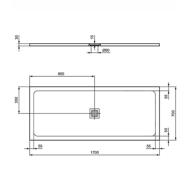 Ideal Standard Ultra Flat S+ Rectangular Shower Tray 1700mm x 700mm - Pure White  | Dimension Image