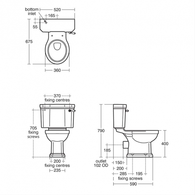 Ideal Standard Waverley Close Coupled Toilet with Lever Cistern - Standard Seat