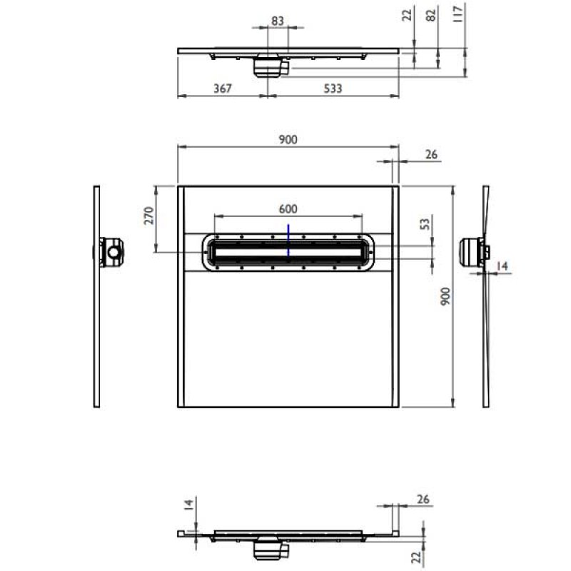 Impey Aqua-Dec Linear 2 Wet Room Former 900mm x 900mm (inc Brushed Steel Drain)