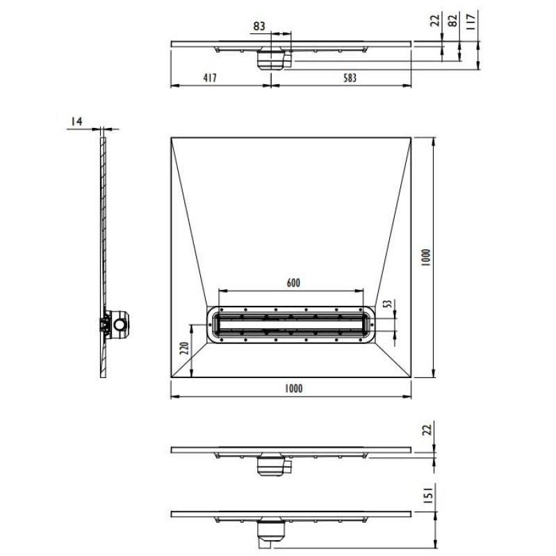 Impey Aqua-Dec Linear 4 Wet Room Former 1000mm x 1000mm (inc Brushed Steel Drain)