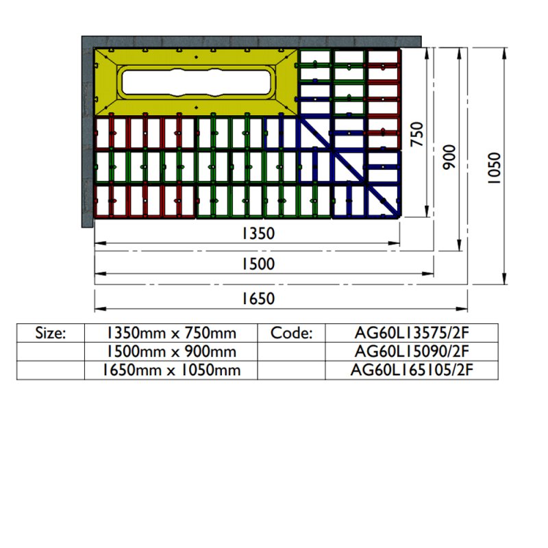 Impey Aqua-Grade 600mm Linear Kit 2 Walls & 2 Falls - 1350mm x 750mm (for Tiled Floors)