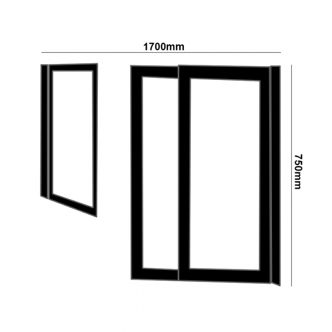 Impey Elevate Option 3 Alcove Half Height Door 1700mm Wide - Left Handed  | Dimension Image