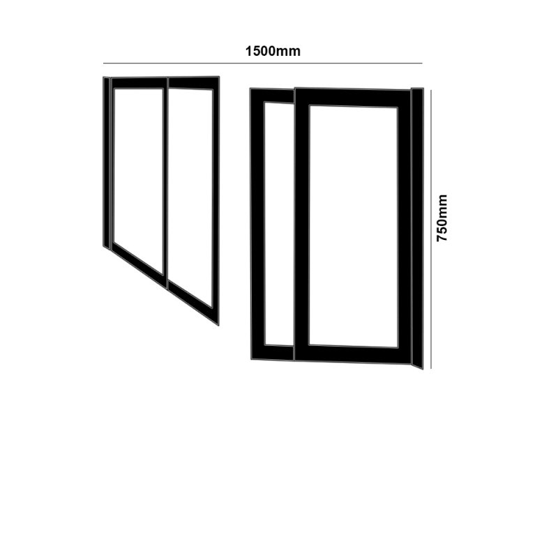 Impey Elevate Option 4 Alcove Half Height Door 1500mm Wide - Non Handed  | Dimension Image