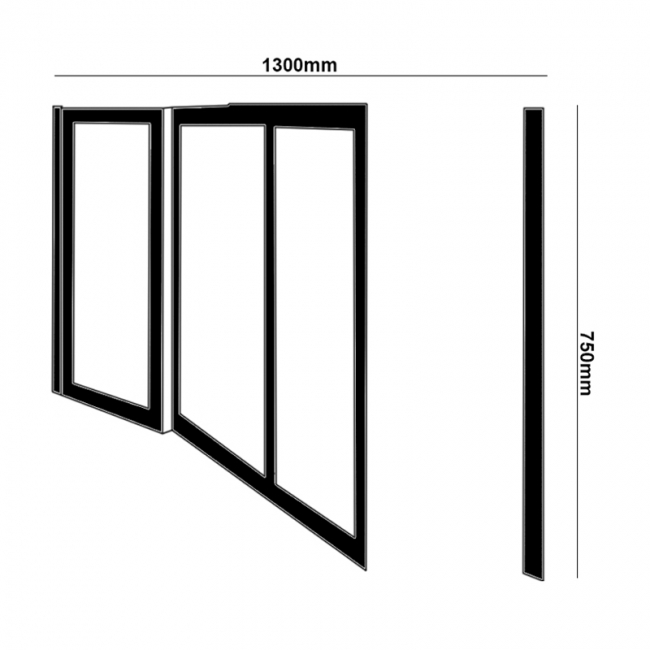 Impey Elevate Option 5 Alcove Half Height Door 1300mm Wide - Left Handed  | Dimension Image