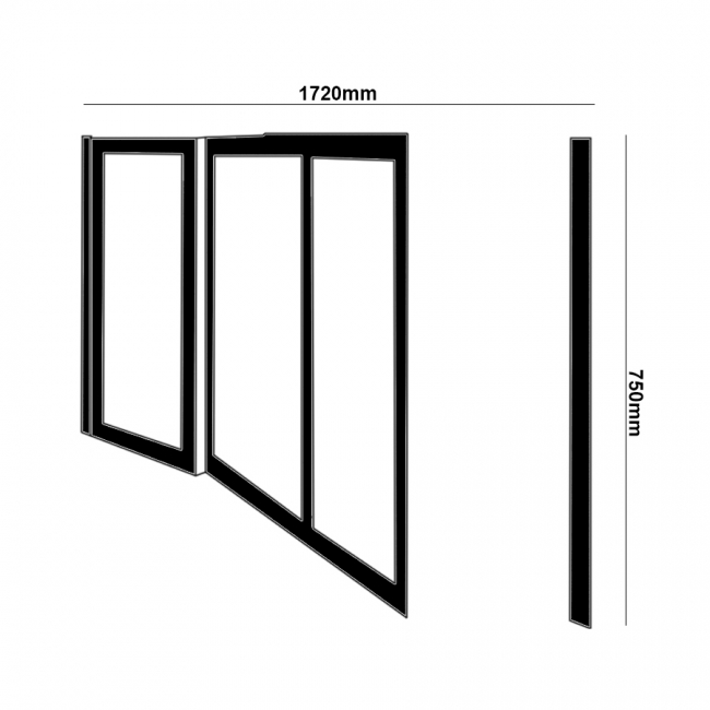 Impey Elevate Option 5 Alcove Half Height Door 1720mm Wide - Left Handed  | Dimension Image