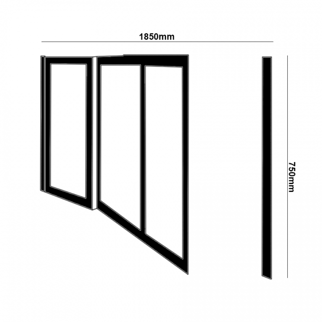 Impey Elevate Option 5 Alcove Half Height Door 1850mm Wide - Left Handed  | Dimension Image