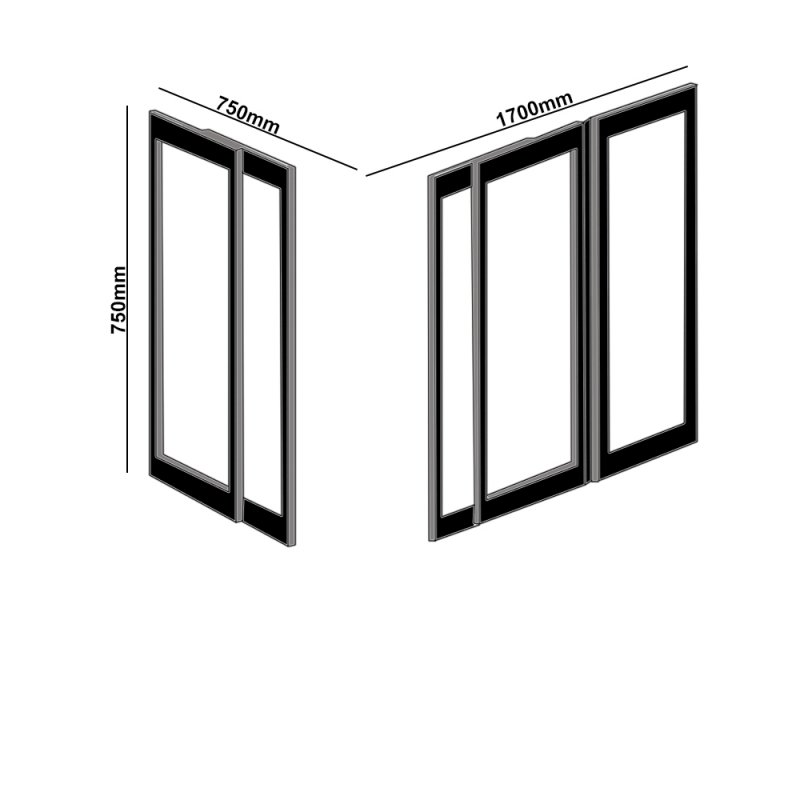 Impey Elevate Option 6 Corner Half Height Door 1700mm x 750mm - Right Handed  | Dimension Image