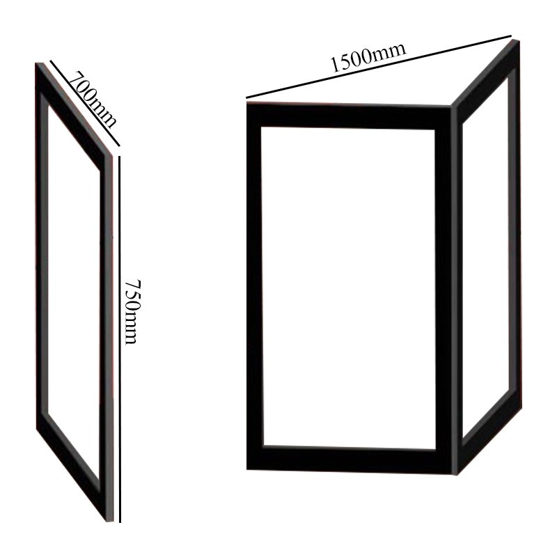 Impey Elevate Option J Corner Half Height Door 1500mm x 700mm - Right Handed  | Dimension Image