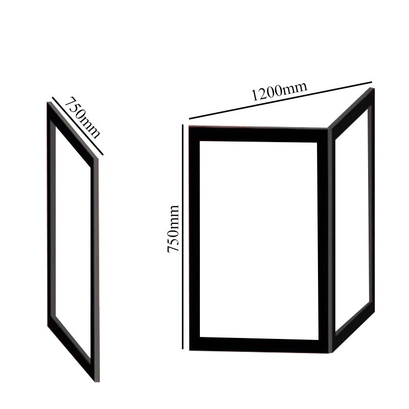 Impey Freeglide Option J Corner Half Height Door 1200mm X 750mm - Right Handed  | Dimension Image