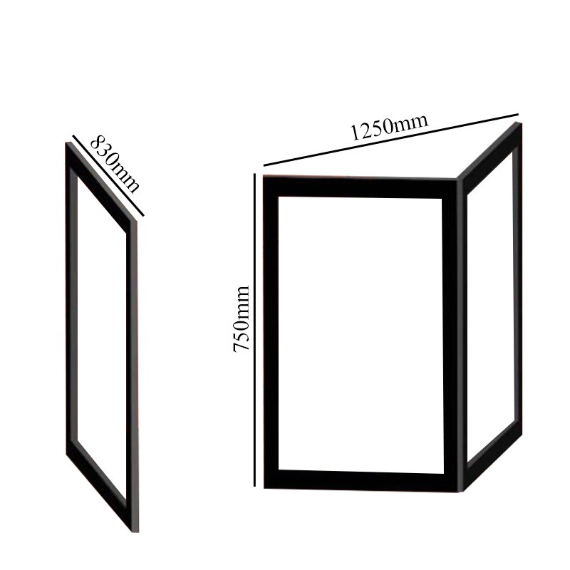 Impey Freeglide Option J Corner Half Height Door 1250mm X 830mm - Right Handed  | Dimension Image
