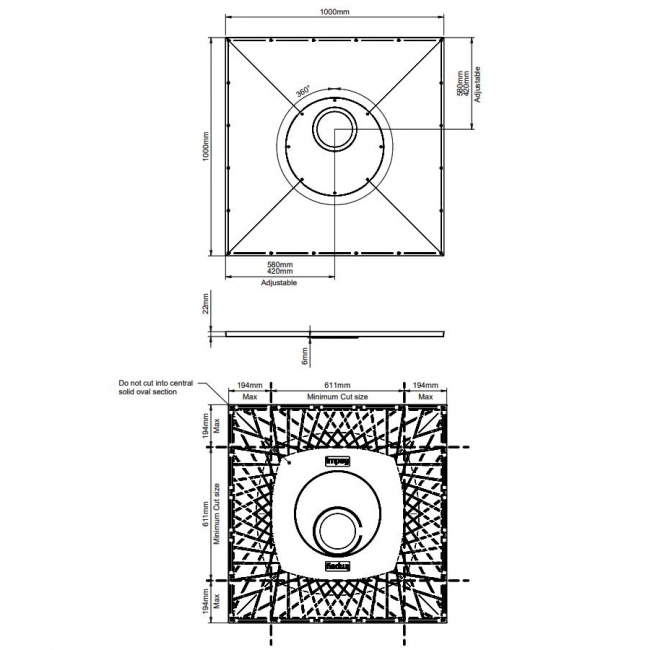 Impey Level-Dec EasyFit Wet Room Former Tray 1000mm x 1000mm (inc Vinyl Floor Waste)