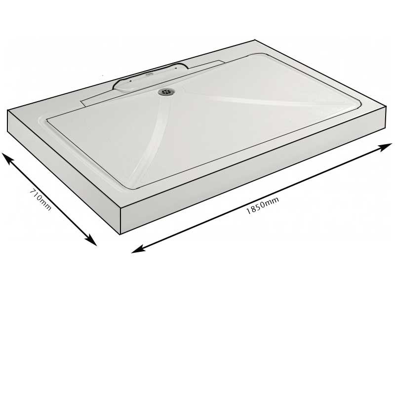 Impey Mendip Rectangular Shower Tray with Waste 1850mm x 710mm with Cut to Length End Caps - White