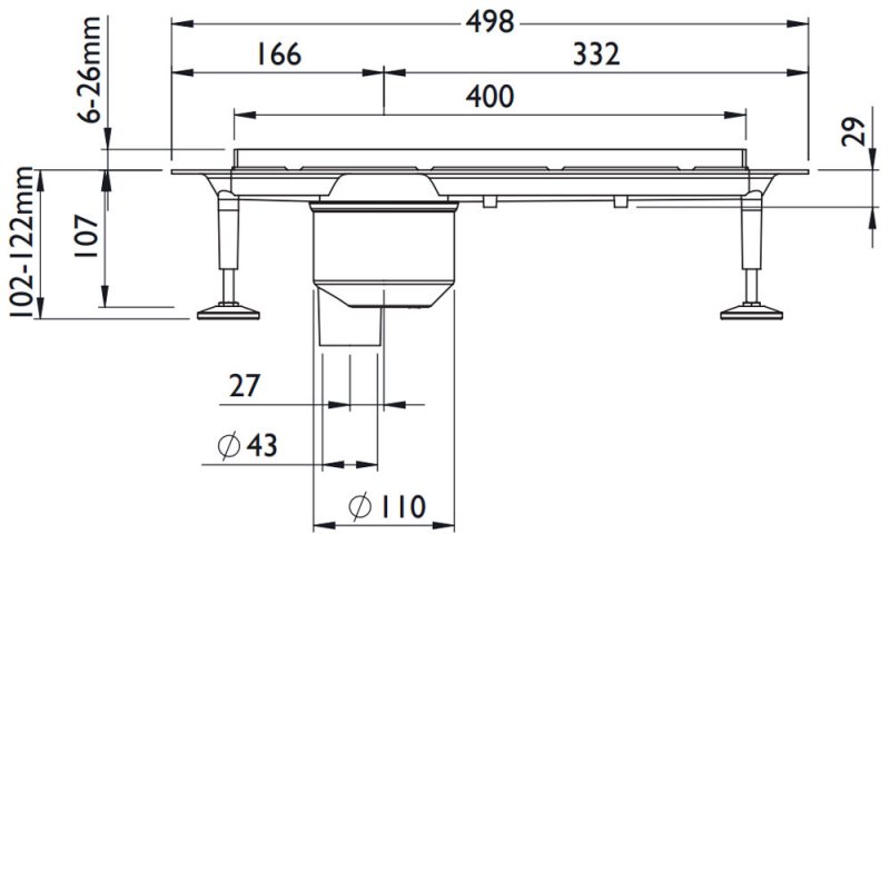 Impey Stand Alone Linear Drain 400mm Stainless Steel Cover Vertical Outlet