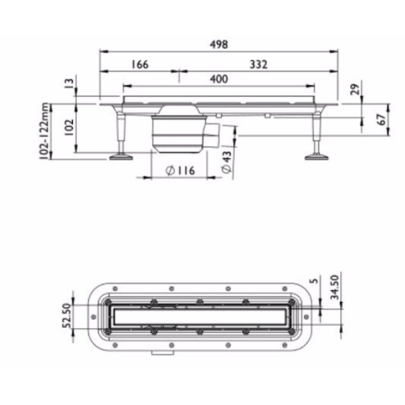 Impey Stand Alone Linear Drain 400mm Tile Insert Cover 8mm Horizontal Outlet