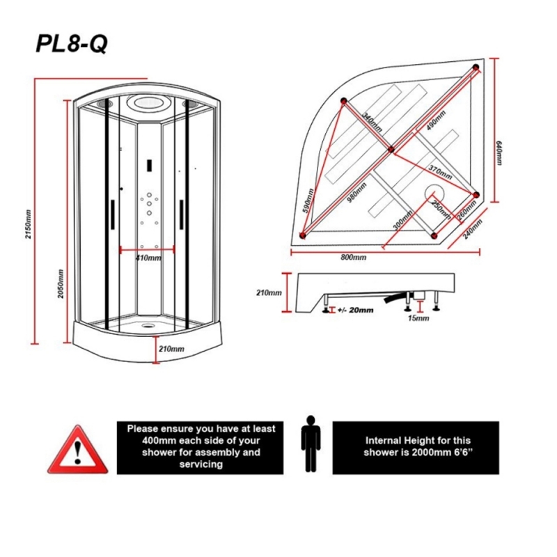 Insignia Black Sparkle Quadrant Steam Shower Cabin 800mm x 800mm - Black Frame