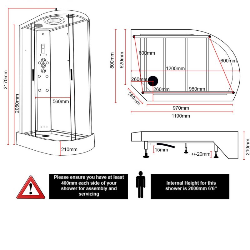 Insignia Monochrome Offset Steam Shower Cabin 1200mm x 800mm LH - Black Frame