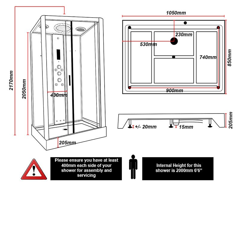 Insignia Platinum Rectangular Steam Shower Cabin 1050mm x 850mm - Chrome Frame