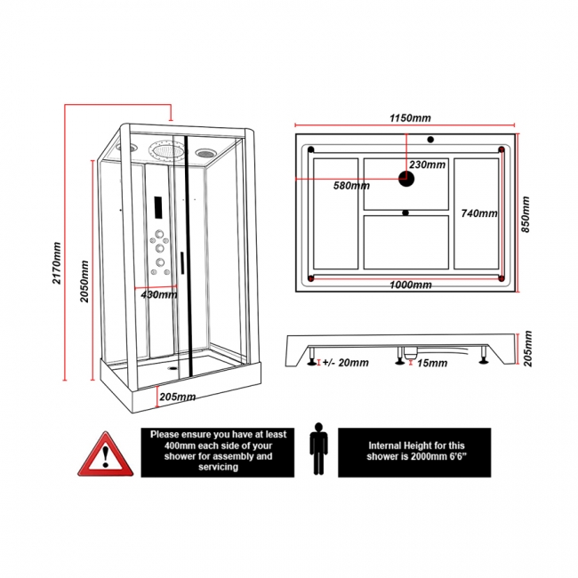 Insignia Platinum Rectangular Non Steam Shower Cabin 1150mm x 850mm - Chrome Frame