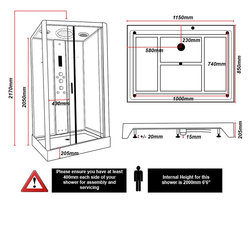 Insignia Platinum Rectangular Steam Shower Cabin 1150mm x 850mm - Chrome Frame
