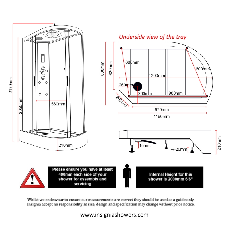 Insignia Platinum Offset Quadrant Non Steam Shower Cabin 1200mm x 800mm LH - Chrome Frame