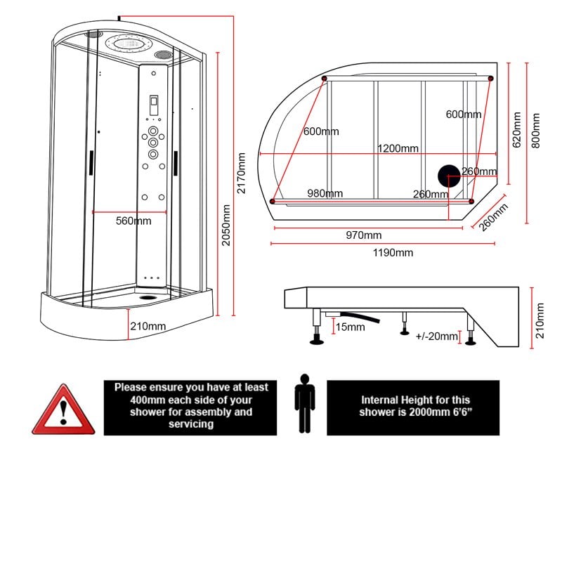 Insignia Platinum Offset Quadrant Steam Shower Cabin 1200mm x 800mm RH - Black Frame