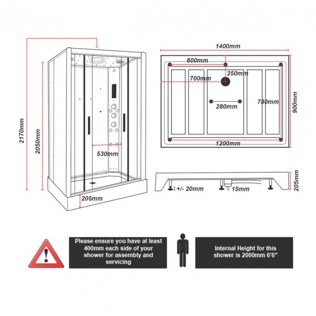 Insignia Platinum Rectangular Steam Twin Shower Cabin 1400mm x 900mm - Black Frame