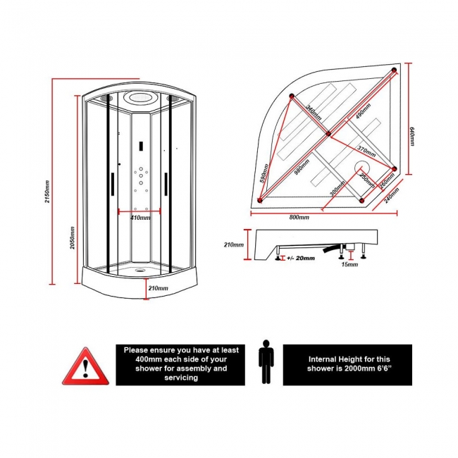 Insignia Platinum Grey Marble Quadrant Non Steam Shower Cabin 800mm x 800mm - Chrome Frame